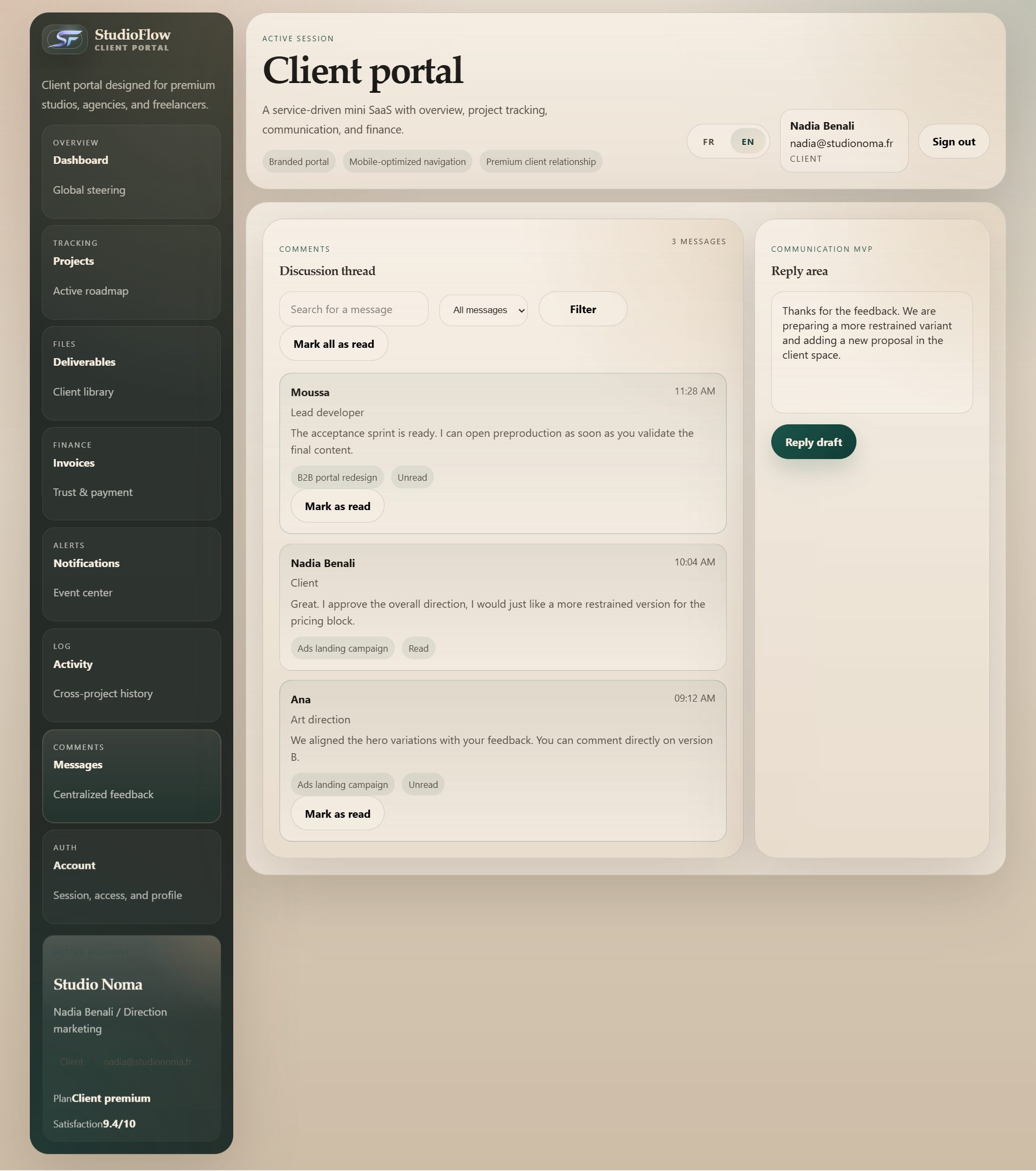 StudioFlow - messages client